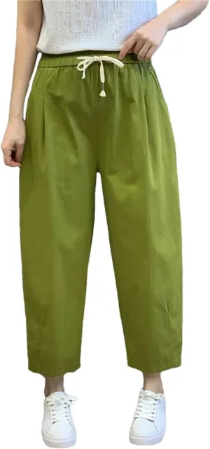 Dndrdhfb Women's Cotton Harem Pants Loose Elastic Waist Bloomers Elastic Jogging Pants