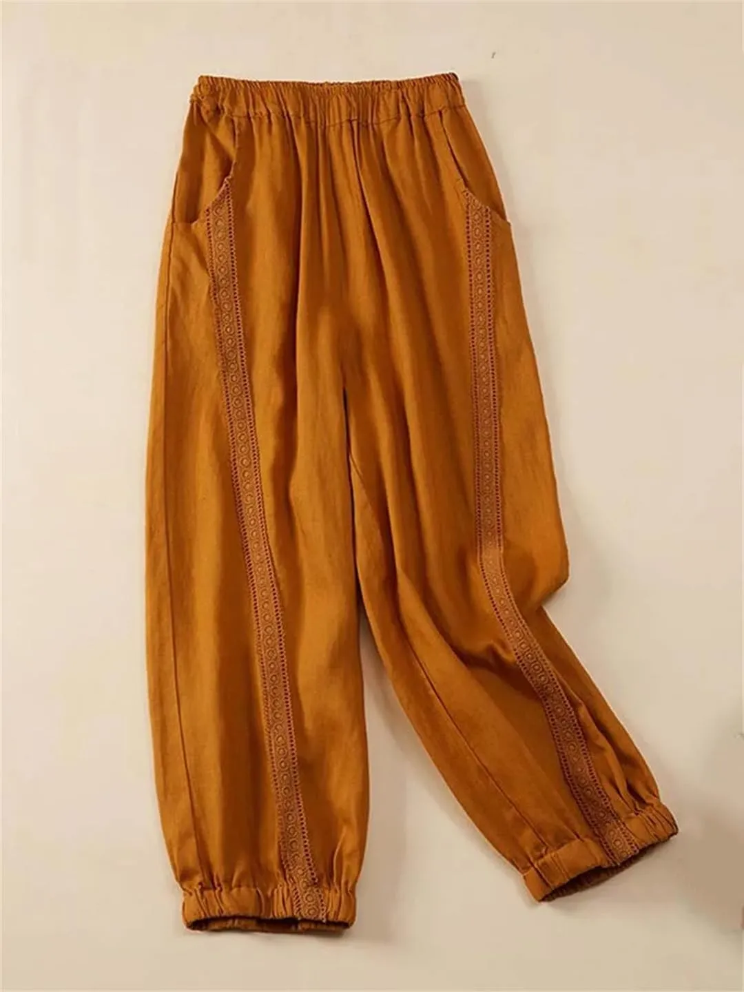 Dndrdhfb Women's High Waist Harem Pants Spliced Elastic Wide Leg Pants Cotton Trousers