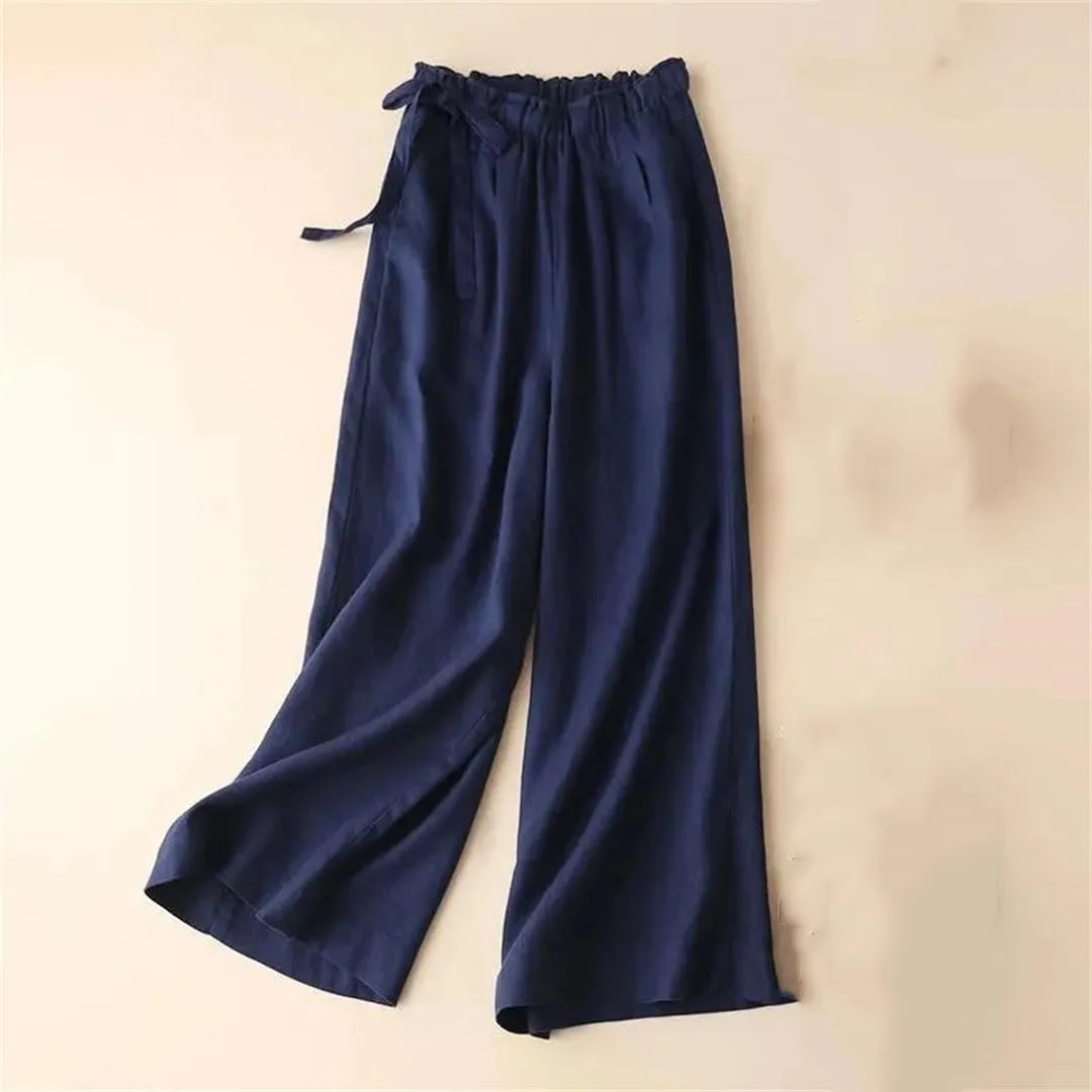 Dndrdhfb Women's Solid Color High Waisted Wide Leg Pants Casual Drawstring Harem Pants