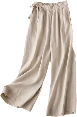 Dndrdhfb Women's Solid Color High Waisted Wide Leg Pants Casual Drawstring Harem Pants