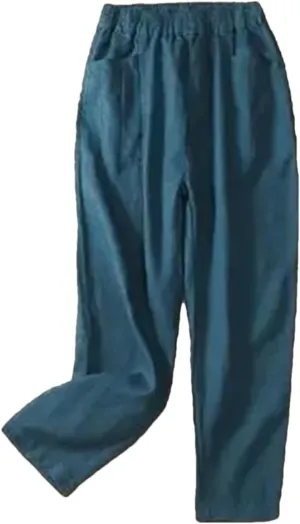 Dndrdhfb Women's Solid Color Wide Leg Pants Casual Mid-Rise Harem Pants Slim Pants