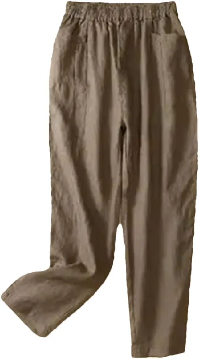 Dndrdhfb Women's Solid Color Wide Leg Pants Casual Mid-Rise Harem Pants Slim Pants