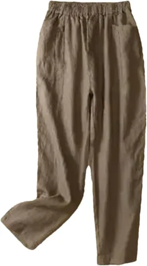 Dndrdhfb Women's Solid Color Wide Leg Pants Casual Mid-Rise Harem Pants Slim Pants