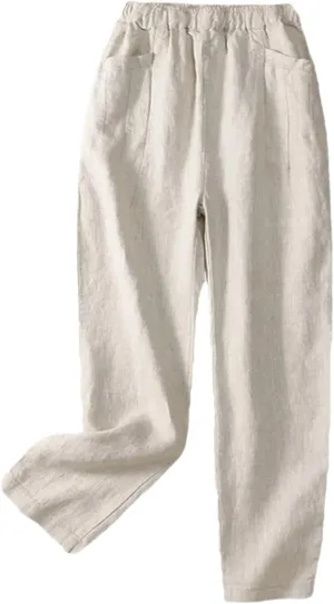 Dndrdhfb Women's Solid Color Wide Leg Pants Casual Mid-Rise Harem Pants Slim Pants