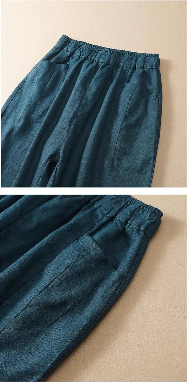 Dndrdhfb Women's Solid Color Wide Leg Pants Casual Mid-Rise Harem Pants Slim Pants
