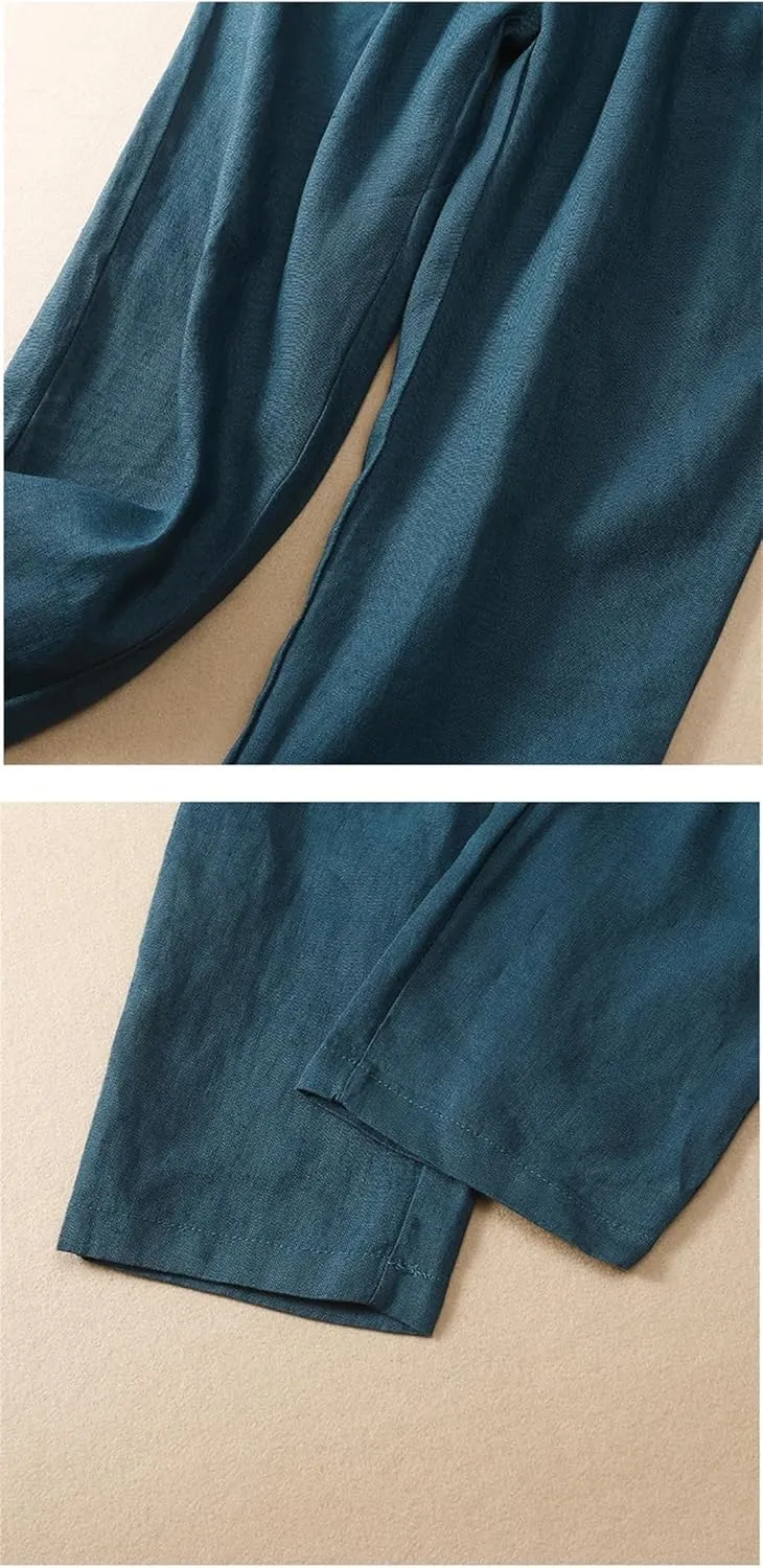 Dndrdhfb Women's Solid Color Wide Leg Pants Casual Mid-Rise Harem Pants Slim Pants