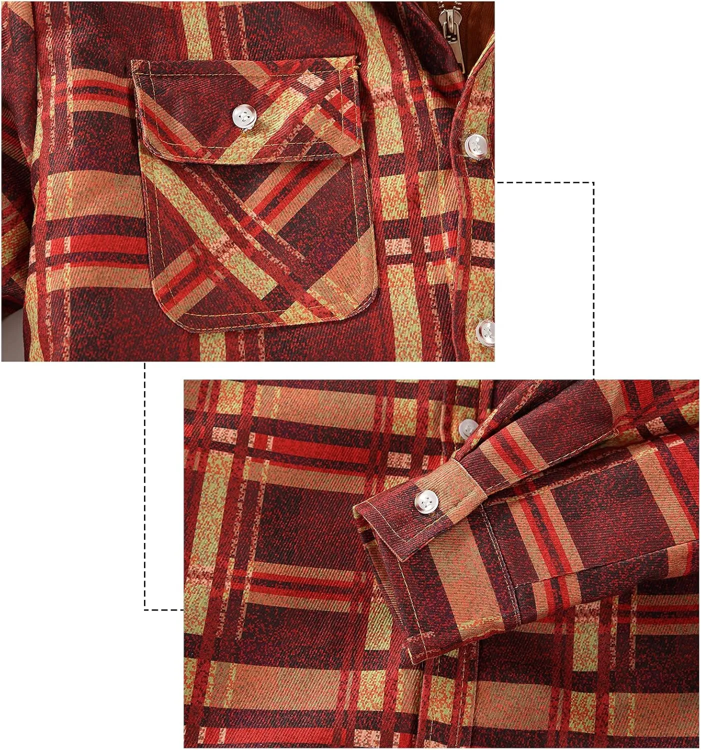 DOSLAVIDA Men's Flannel Shirt Jacket Quilted Lined Winter Coat Long Sleeve Button Dwon Shirt Warm Hooded Plaid Jacket