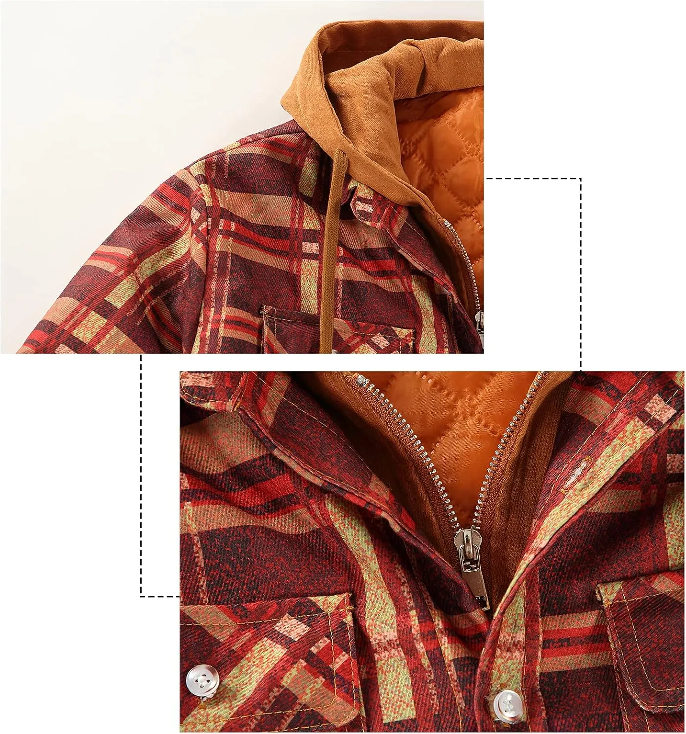 DOSLAVIDA Men's Flannel Shirt Jacket Quilted Lined Winter Coat Long Sleeve Button Dwon Shirt Warm Hooded Plaid Jacket