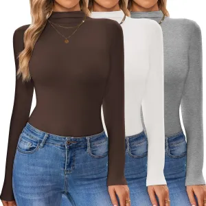 Ekouaer 3 Pack Turtleneck Shirt Women Long Sleeve Mock Neck Slim Fit Tops Winter Thermal Base Layer Soft Stretch Undershirts