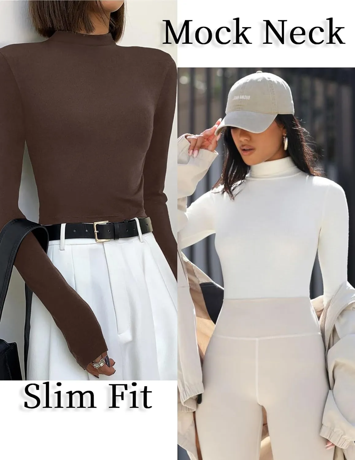 Ekouaer 3 Pack Turtleneck Shirt Women Long Sleeve Mock Neck Slim Fit Tops Winter Thermal Base Layer Soft Stretch Undershirts