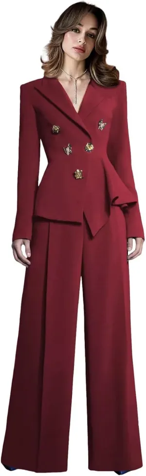 Elegant Suits for Women 2 Piece Set Business Double Breasted Blazer Pants Casual Peak Lapel Prom Tuxedo for Wedding Guest