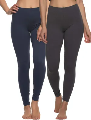 Felina Velvety Super Soft Lightweight Leggings 2-Pack - for Women - Yoga Pants, Workout Clothes Navy Charcoal