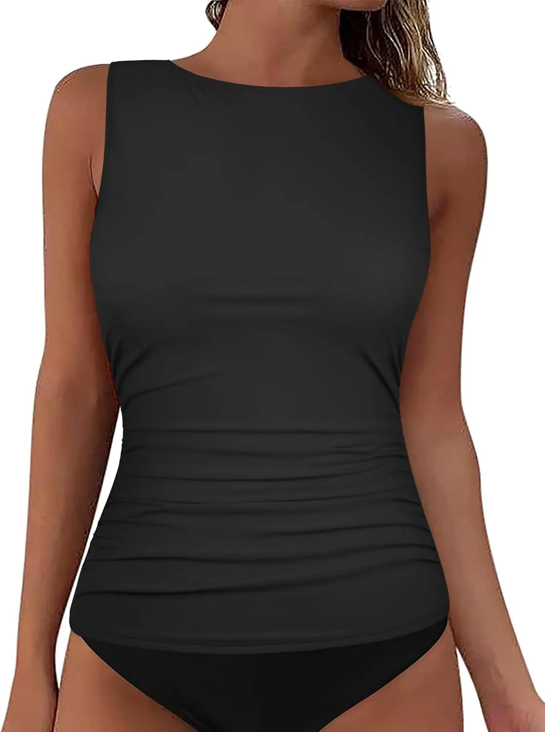 Firpearl Women's High Neck Underwire Tankini Tops Tummy Control Bathing Suit Top Modest Swim Tank Top Only