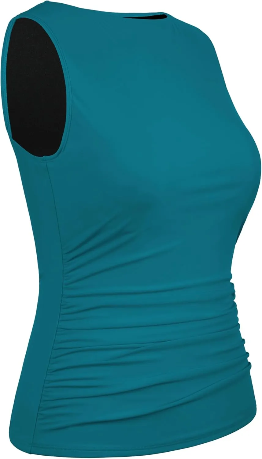 Firpearl Women's High Neck Underwire Tankini Tops Tummy Control Bathing Suit Top Modest Swim Tank Top Only