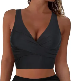 Firpearl Women's Underwire Bikini Tops Only - Longline Swimsuit Top Criss Cross Push Up Swim Crop Top 2025