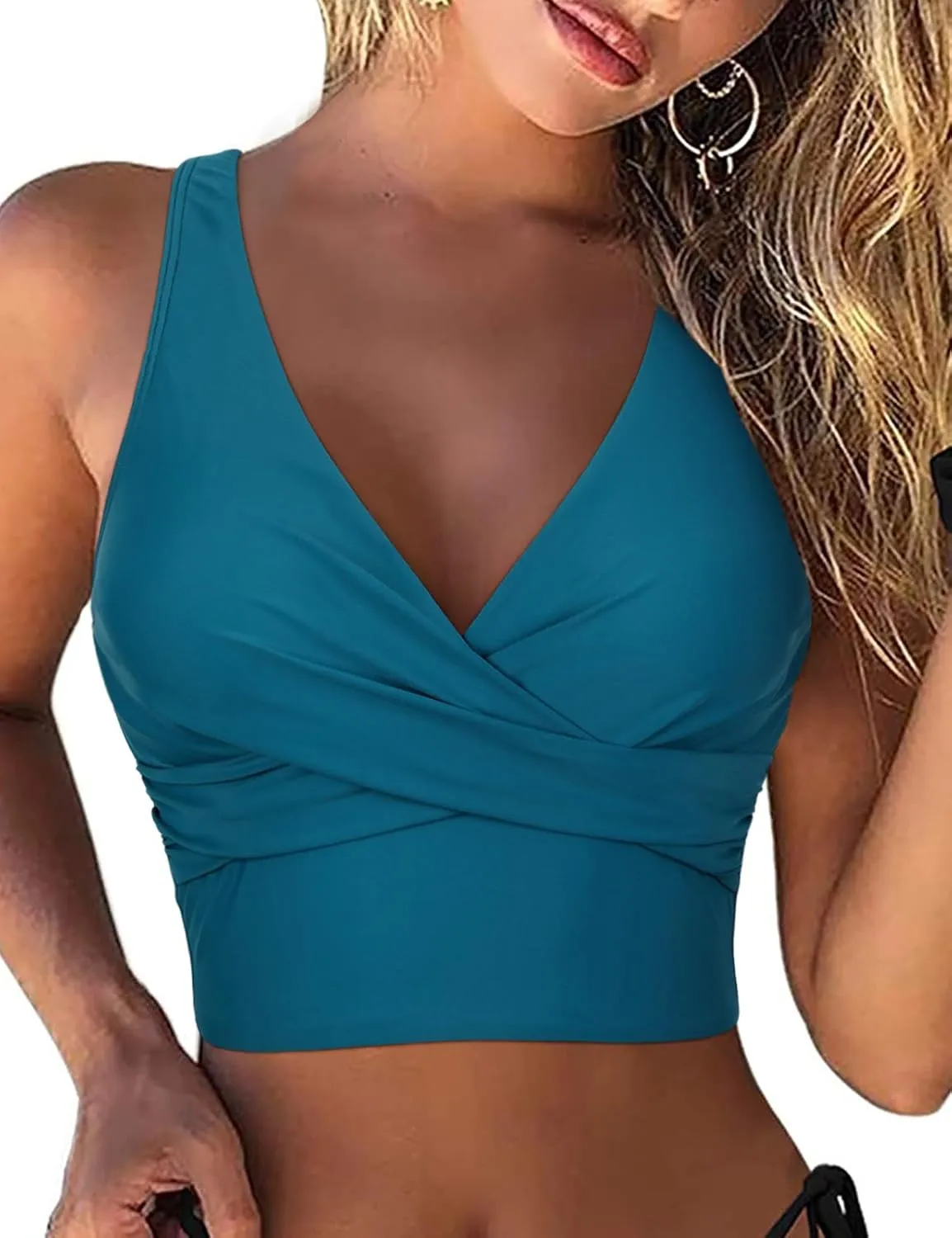 Firpearl Women's Underwire Bikini Tops Only - Longline Swimsuit Top Criss Cross Push Up Swim Crop Top 2025