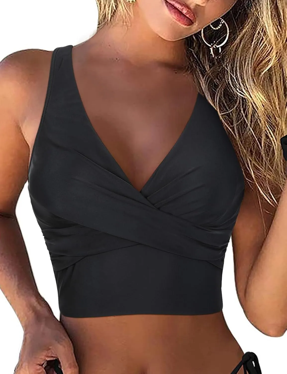 Firpearl Women's Underwire Bikini Tops Only - Longline Swimsuit Top Criss Cross Push Up Swim Crop Top 2025