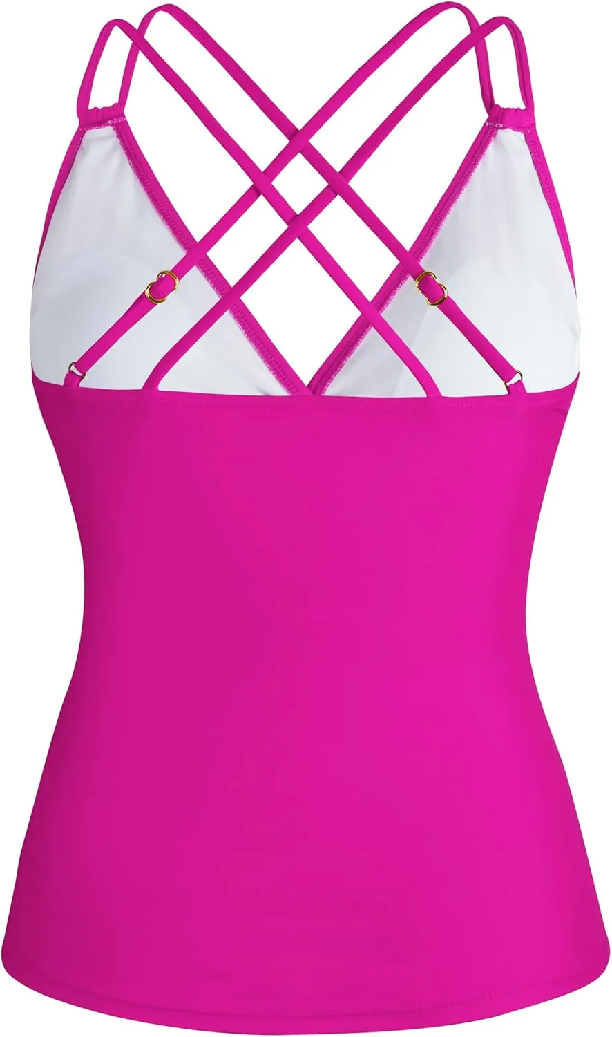 Firpearl Women's Underwire Tankini Top Only V Neck Strappy Back Swimsuit Ruched Tummy Control Bathing Suits Top