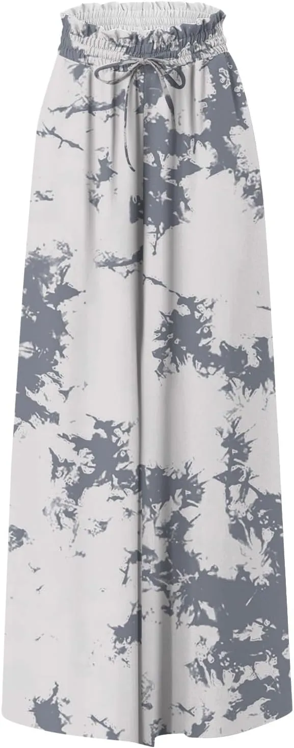 FlekmanArt Women's 2025 Summer Wide Leg Palazzo Pants High Waisted Flowy Pockets Trendy Casual Lounge Boho Beach Trouser