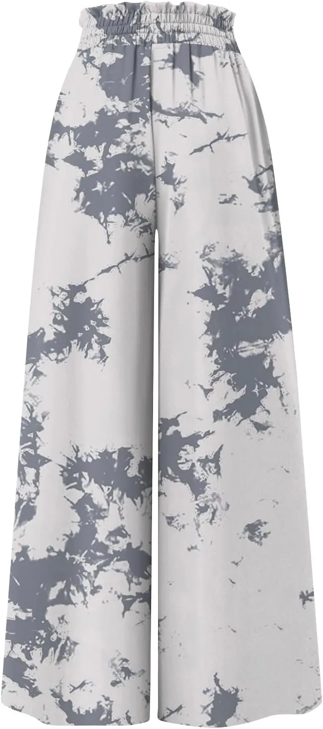 FlekmanArt Women's 2025 Summer Wide Leg Palazzo Pants High Waisted Flowy Pockets Trendy Casual Lounge Boho Beach Trouser