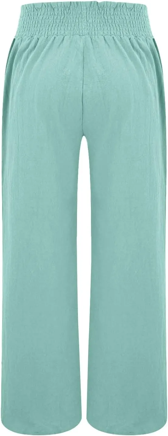 Flowy Palazzo Pants for Women Casual Loose Summer Boho High Waisted Lounge Yoga Beach Wide Leg Linen Pants Trousers