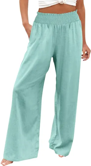 Flowy Palazzo Pants for Women Casual Loose Summer Boho High Waisted Lounge Yoga Beach Wide Leg Linen Pants Trousers