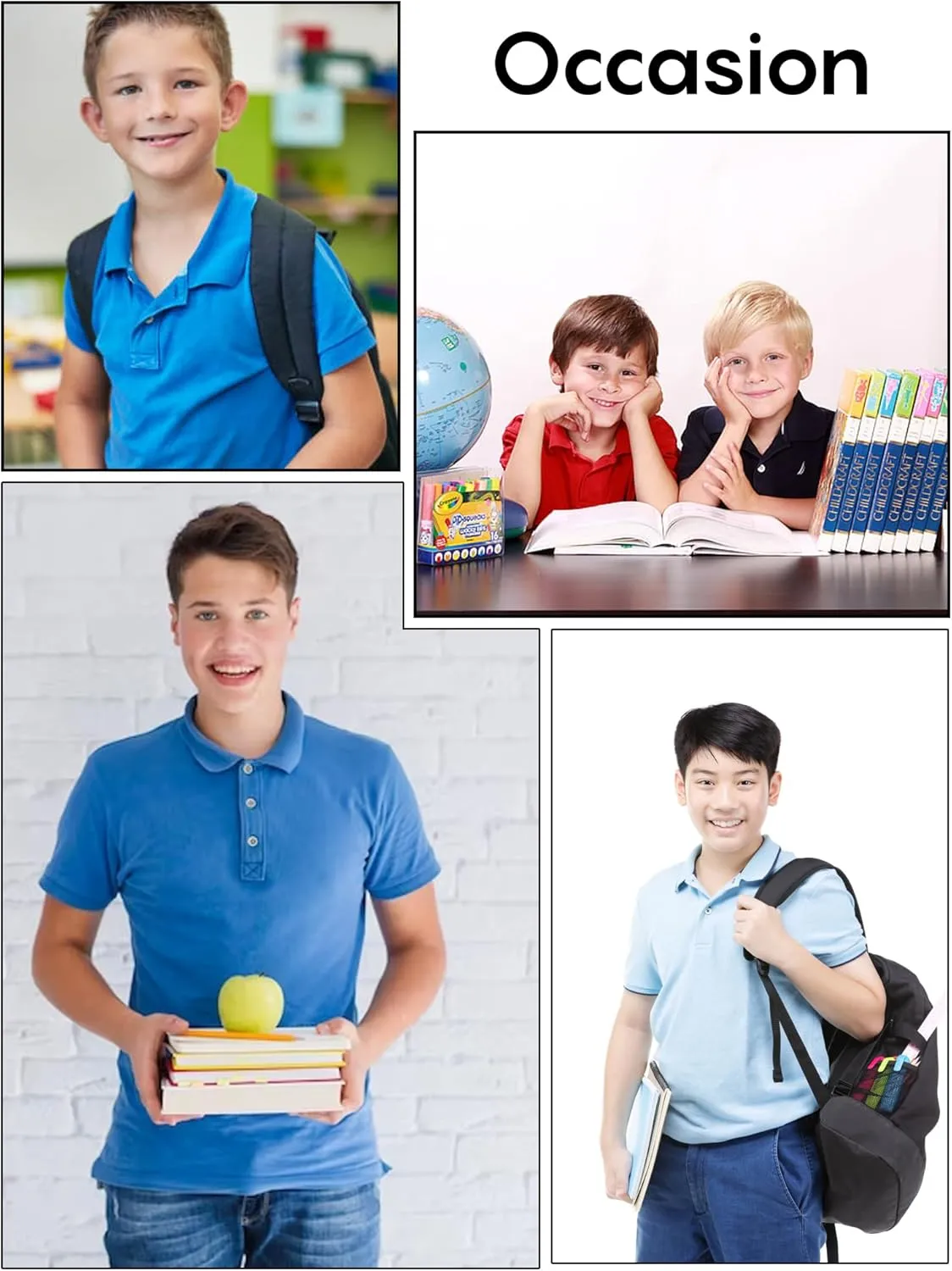 Galaxy by Harvic 5-Pack School Uniform Tagless Polo Tshirt for Little Boys & Big Boys