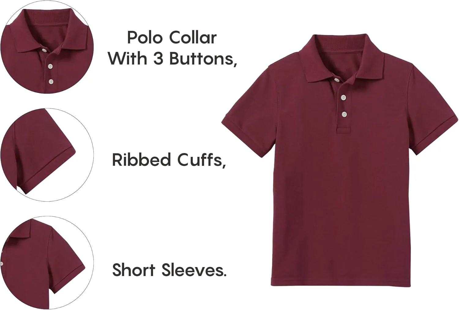 Galaxy by Harvic 5-Pack School Uniform Tagless Polo Tshirt for Little Boys & Big Boys