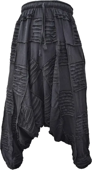 Gheri Men's Light Cotton Drop Crotch Ninja Aladdin Genie Black Patchwork Harem Trousers