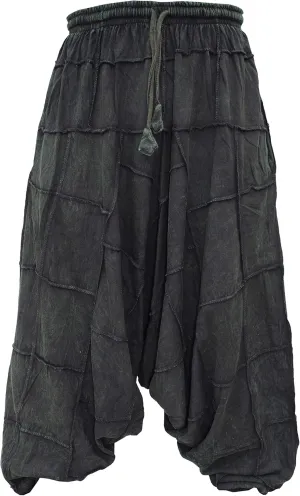 Gheri Men's Light Cotton Drop Crotch Ninja Aladdin Genie Black Patchwork Harem Trousers