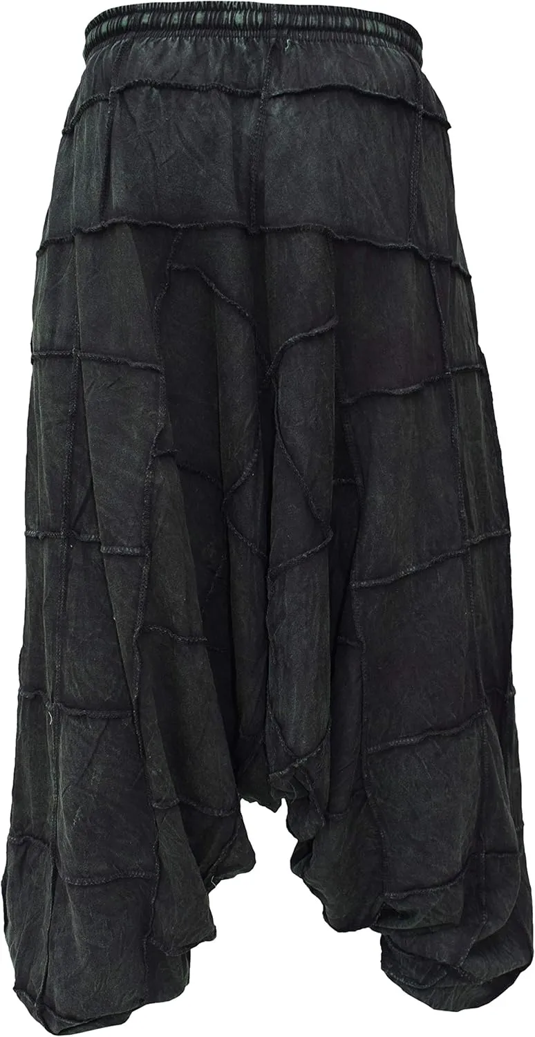 Gheri Men's Light Cotton Drop Crotch Ninja Aladdin Genie Black Patchwork Harem Trousers