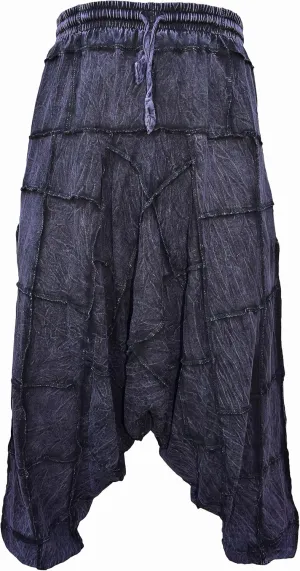 Gheri Men's Light Cotton Drop Crotch Ninja Aladdin Genie Black Patchwork Harem Trousers