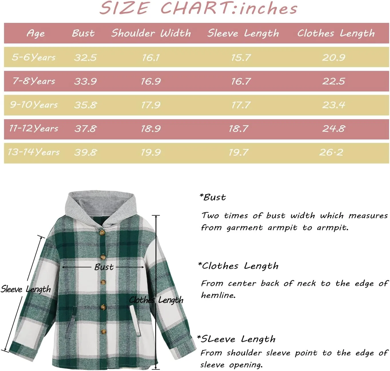 Girls Cute Flannel Plaid Button Down Top with Pockets Long Sleeve Hooded Jacket