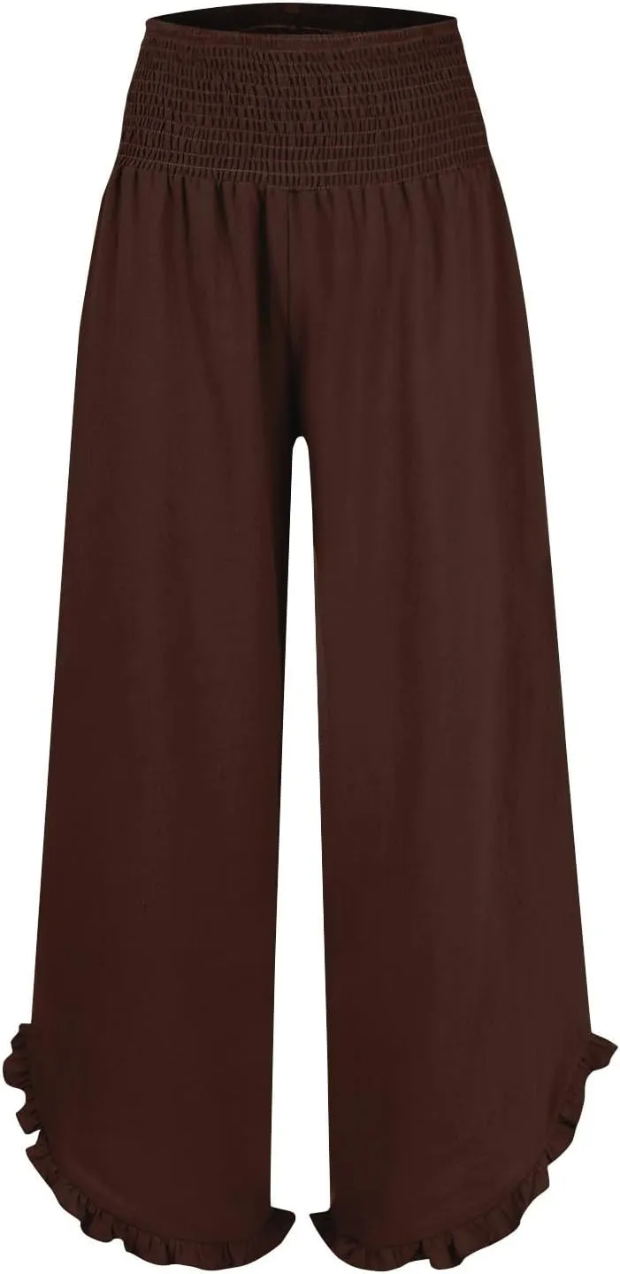 GOFULY Wide Leg Linen Pants Women Beach Flowy Summer Elastic Waist Palazzo Pants High Waisted Pockets Cropped Solid Trousers