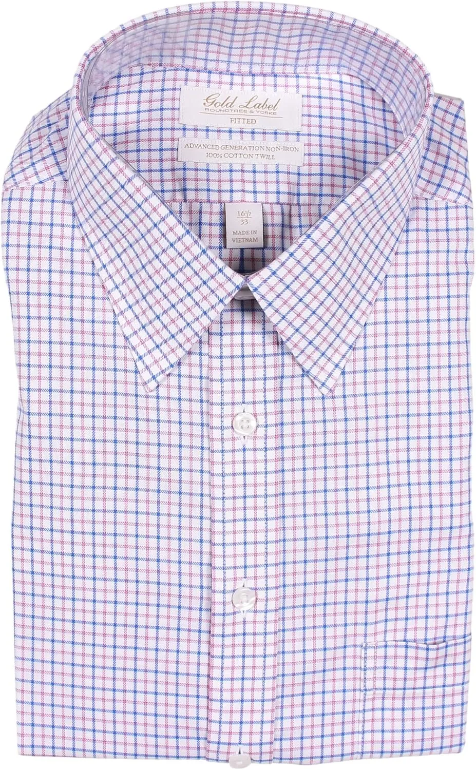 Gold Label Men's Fitted Dress Shirt with Pocket and Point Collar, Non-Iron Wrinkle-Resistant