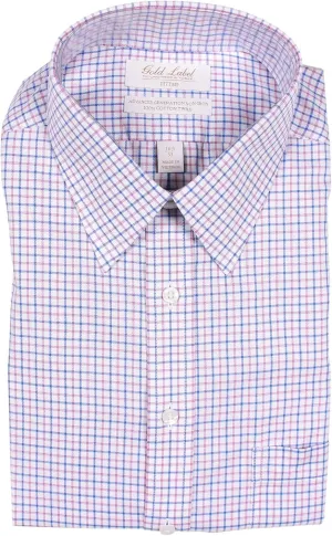 Gold Label Men's Fitted Dress Shirt with Pocket and Point Collar, Non-Iron Wrinkle-Resistant