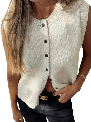 GORGLITTER Women's Button Up Sweater Vest Crewneck Sleeveless Knit Sweater Tank Top