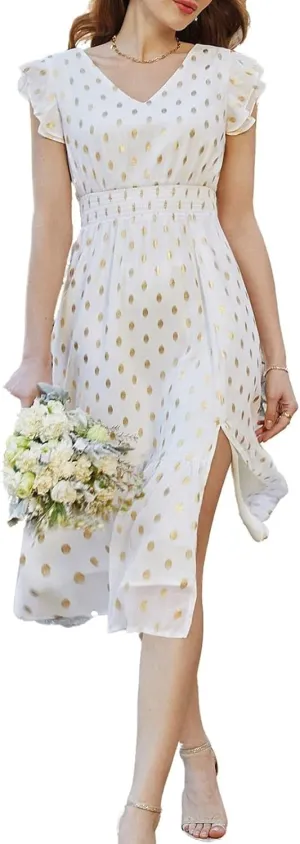 GRACE KARIN Women's V Neck Ruffle Sleeve Summer Dress 2025 Split Flowy Tiered Midi Dress Wedding Guest Cocktail Dresses