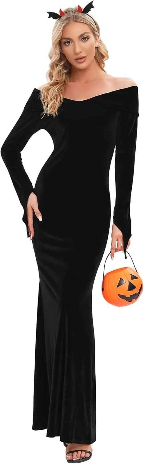 Halloween Dress for Women Long Sleeve V Neck Sexy Dress Fashion Off Shoulder Party Dresses S-2XL
