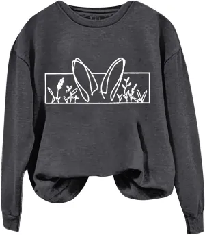 Happy Easter Sweatshirt for Women Cute Bunny Rabbit Graphic Crew Neck Sweat Shirts Trendy Easter Gifts Festival Tops