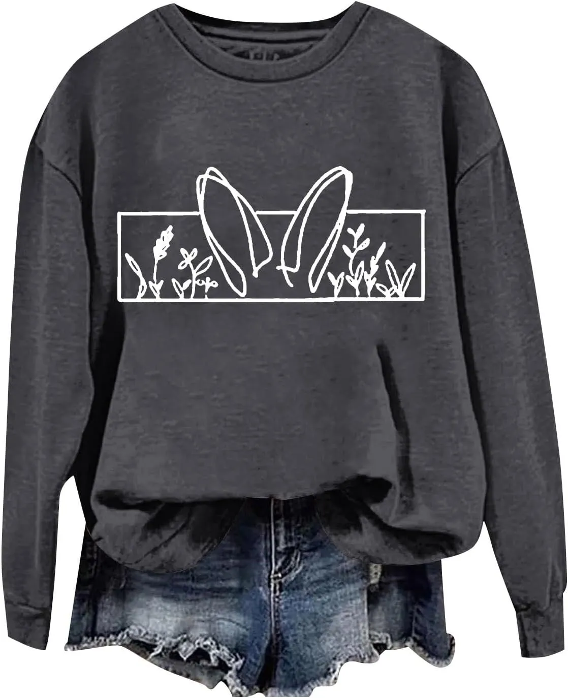 Happy Easter Sweatshirt for Women Cute Bunny Rabbit Graphic Crew Neck Sweat Shirts Trendy Easter Gifts Festival Tops