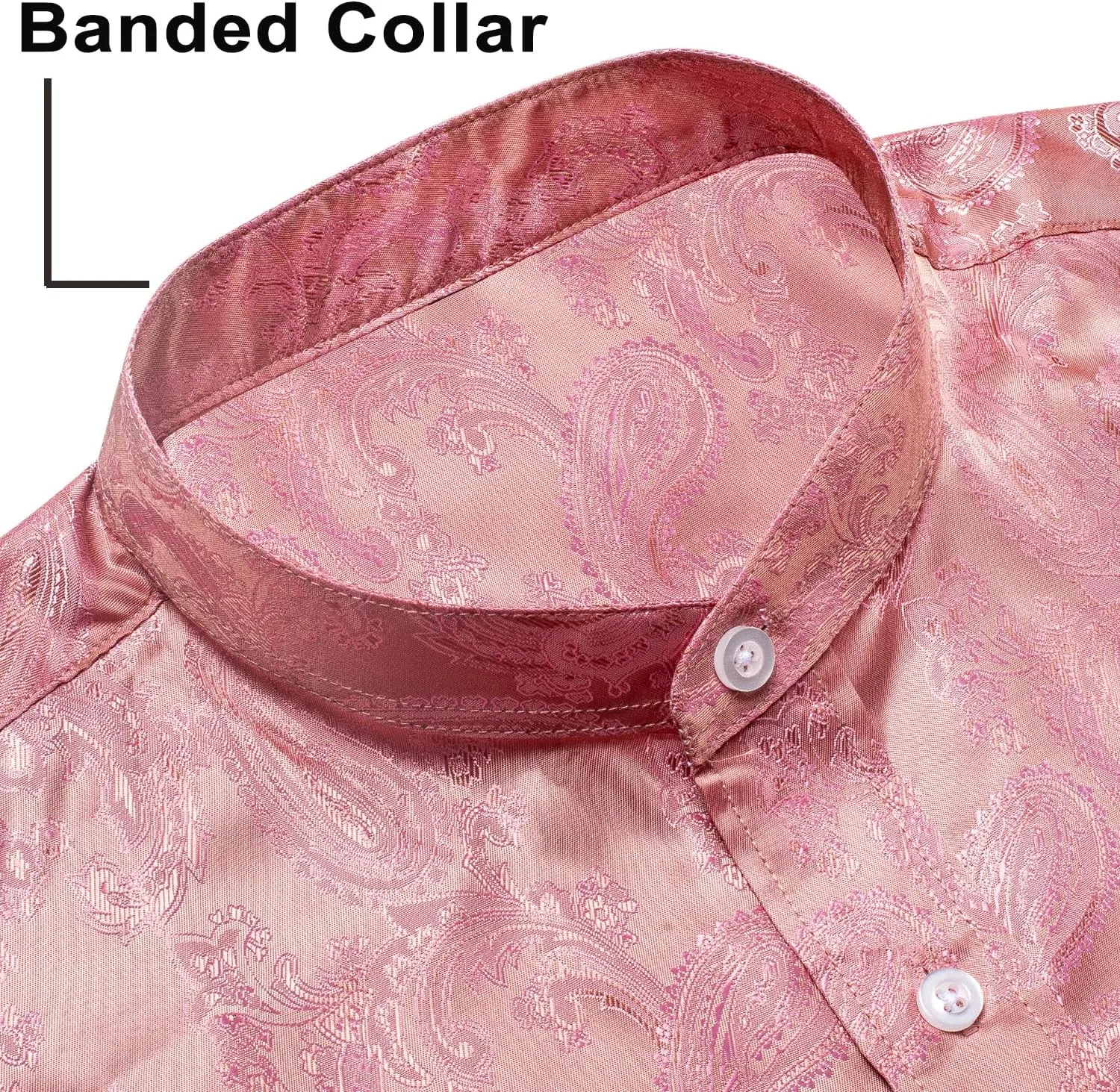 Hi-Tie Mens Band Collar Shirt Button Down Casual Long Sleeve Regular Fit Dress Shirt Prom Wedding Business