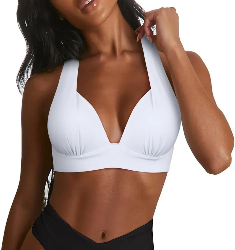 Hilor Women's Push Up Bikini Top Sexy Triangle Top Swimsuit Halter Bathing Suit Swim Tops