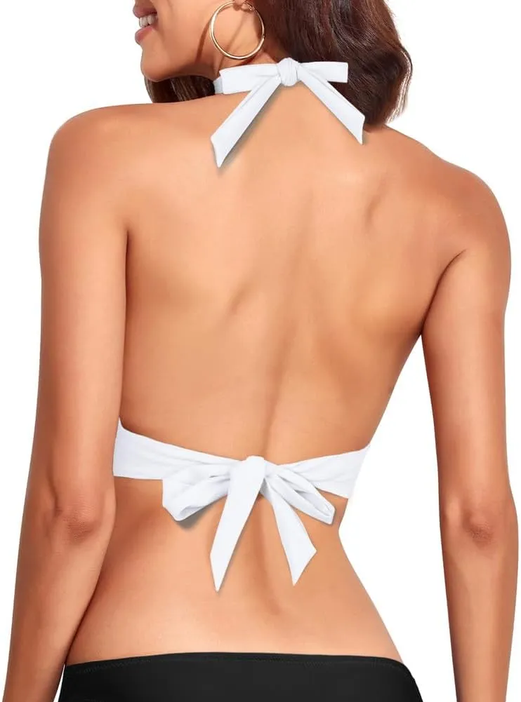 Hilor Women's Push Up Bikini Top Sexy Triangle Top Swimsuit Halter Bathing Suit Swim Tops