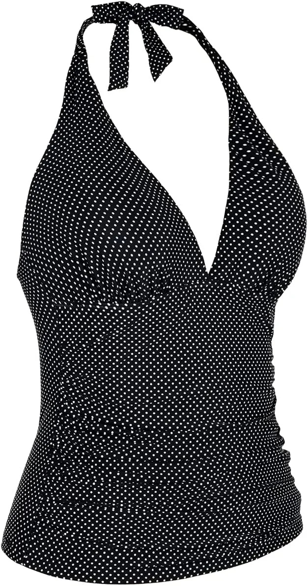 Hilor Women's Tummy Control Tankini Top Swimsuit Plunging V Neck Top Swimwear Halter Bathing Suits Swim Tops