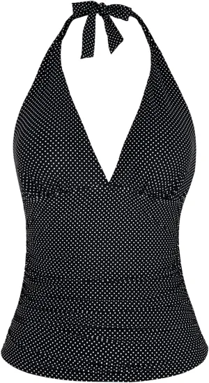 Hilor Women's Tummy Control Tankini Top Swimsuit Plunging V Neck Top Swimwear Halter Bathing Suits Swim Tops