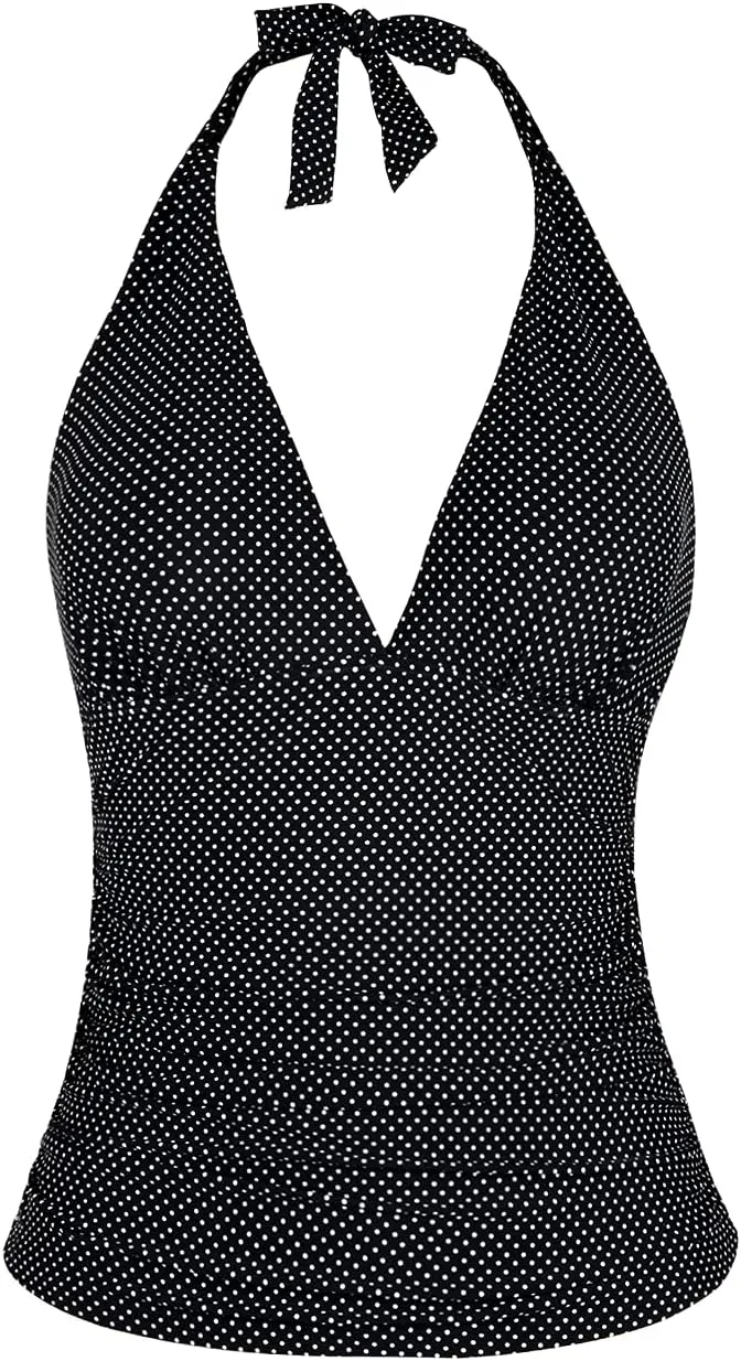Hilor Women's Tummy Control Tankini Top Swimsuit Plunging V Neck Top Swimwear Halter Bathing Suits Swim Tops