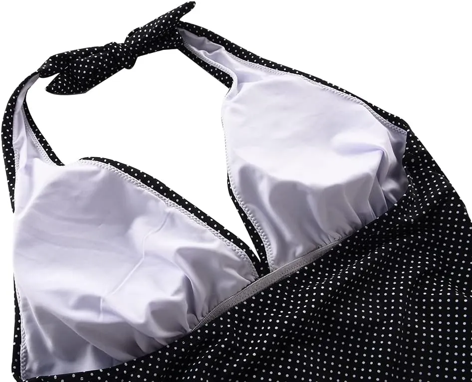 Hilor Women's Tummy Control Tankini Top Swimsuit Plunging V Neck Top Swimwear Halter Bathing Suits Swim Tops