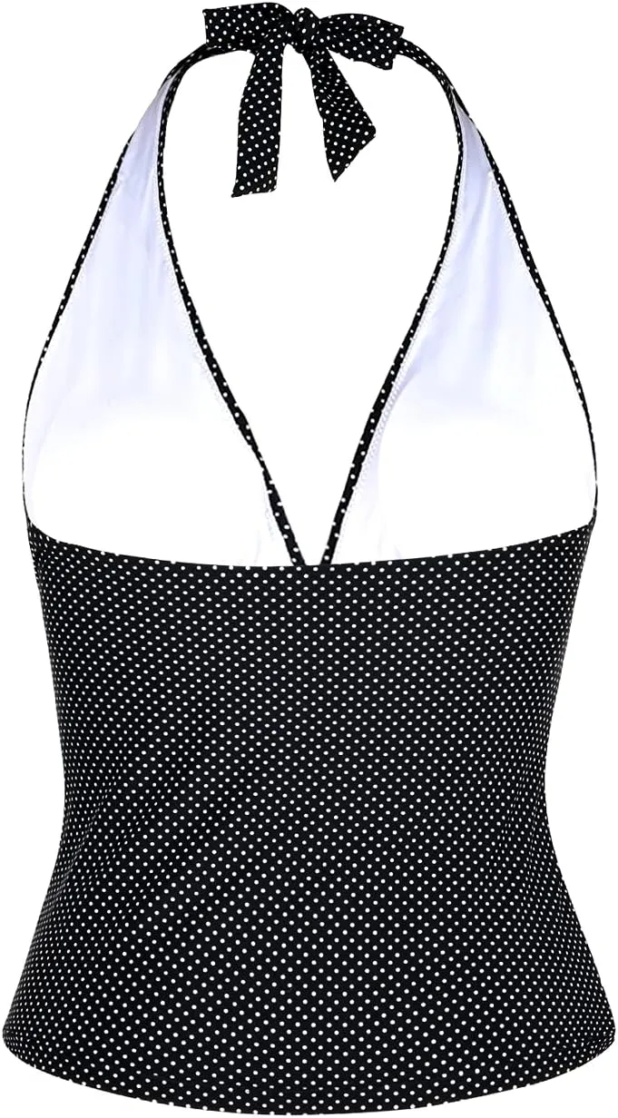 Hilor Women's Tummy Control Tankini Top Swimsuit Plunging V Neck Top Swimwear Halter Bathing Suits Swim Tops