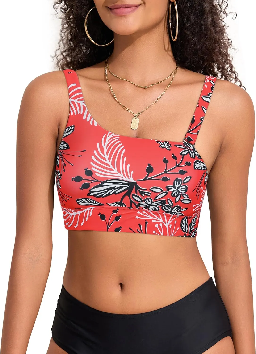 Hilor Women's Underwire Bikini Top One Shoulder Swimsuits Push Up Bathing Suit Top Cropped Tankini Tops Only